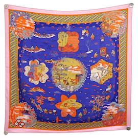 NUOVO FULLETTO DI SETA HERMES BALLADE DE HEIAN CARRE 90 BLUE DE HIDAKA - Hermès