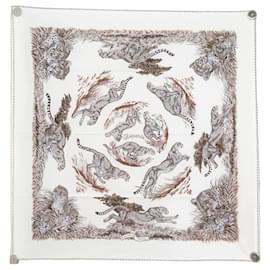 NEUER HERMES LES GUEPARDS BAUMWOLLE 80 WEISS ROBERT DALLET SCHAL - Hermès