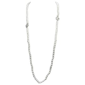 COLLANA CHANEL SAUTOIR LOGHI CC E PERLE 99-106CM METALLO ARGENTATO - Chanel