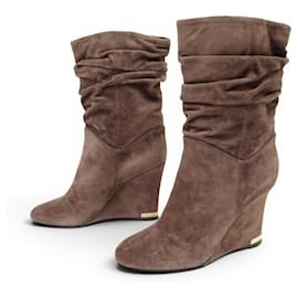 SCARPE LOUIS VUITTON STIVALETTI CON TACCO A PLATEAU IN CAMOSCIO PLISSÉ 39