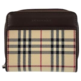 Portafoglio compatto in tela scozzese e pelle Burberry