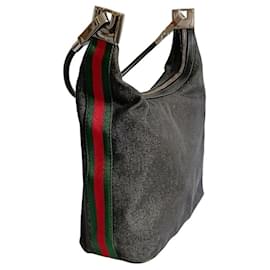 Gucci Borsa Hobo in Denim Blu con Banda Web