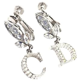 Orecchini a clip Christian Dior CD Logo strass argento