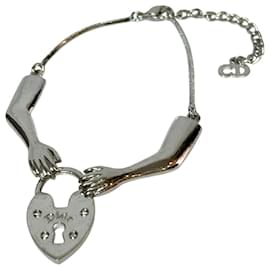 Christian Dior Bracciale da caviglia Lucchetto Cuore in metallo argentato