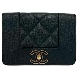 Chanel Mademoiselle Coco Mark Dreifaltig Klappportemonnaie aus Caviar-Leder