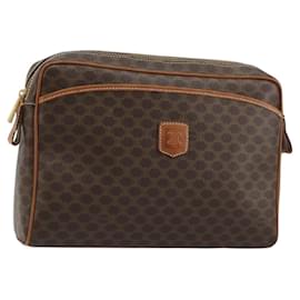 Céline Clutch CELINE Macadam Canvas PVC Pelle Marrone Oro Auth 182456