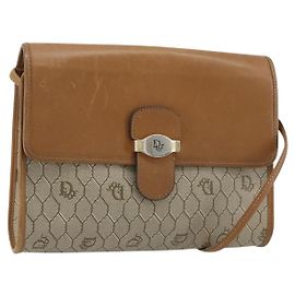 Bolso de hombro Christian Dior Honeycomb Canvas PVC Beige Oro Auth BA13152