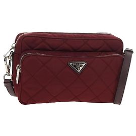 Borsa a Spalla PRADA Nylon Bordeaux Silver Auth 181261M