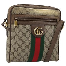 Borsa a tracolla GUCCI GG Supreme Web Sherry Line PVC Beige Oro 547926 Auth BA13068