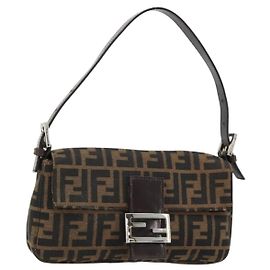 FENDI Mamma Baguette Schultertasche aus Zucca Canvas Schwarz Braun Authentisch 178866SAM