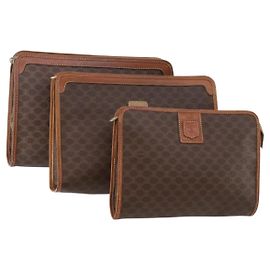 Céline Pochette CELINE Macadam Canvas PVC Cuir 3 Set Marron Auth 174585