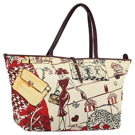 Borsa Tote Salvatore Ferragamo Gancini Canvas Gold Bordeaux Auth 182865