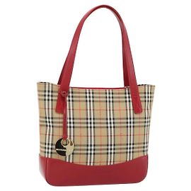 BURBERRY Nova Check Tote Bag Canvas Beige Gold Auth 182564A