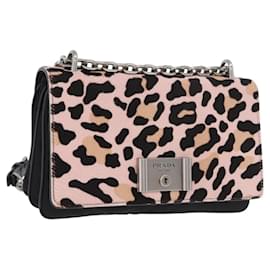 Borsa a Spalla con Catena PRADA in Pelle di Vitello Rosa Argento Auth 181937A