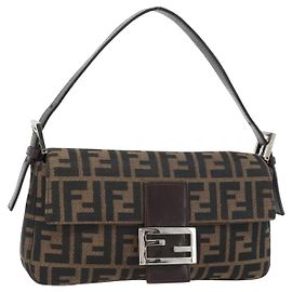 FENDI Mamma Baguette Schultertasche aus Zucca Canvas Schwarz Braun Authentisch 182220SAM