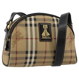 Borsa a Spalla Burberrys Nova Check PVC Beige Oro Auth 171262