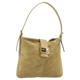 Borsa a tracolla FENDI Mamma Baguette in scamosciato beige e oro Auth 182030V