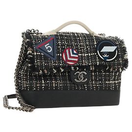 Borsa a Spalla CHANEL Airline Chain Tweed 2way Nera Argento CC Auth 181416SM