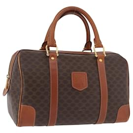 Céline Borsa Boston CELINE Macadam Canvas PVC Pelle Marrone Oro Auth BA13030