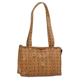 MCM Vicetos Logogram Tote Bag PVC Leder Braun Gold Auth BA13066
