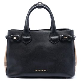 Bolso bandolera Burberry Black Small House Check y cuero Banner