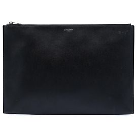 Portadocumentos con cremallera en cuero grain de poudre negro Saint Laurent