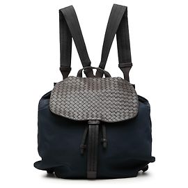 Zaino con patta in tela blu e nappa Intrecciato Bottega Veneta