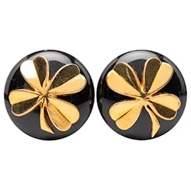 Orecchini Chanel Black CC Gold Plated Resin Clover Clip On