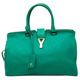 Borsa cabas Chyc in pelle di vitello verde medium Saint Laurent