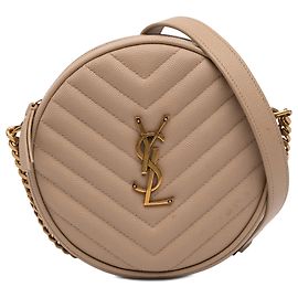 Borsa Camera Bag rotonda in vinile chevron beige Grain De Poudre Saint Laurent