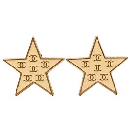 Chanel Gold CC Vergoldete Emaille-Stern Clip-Ohrringe