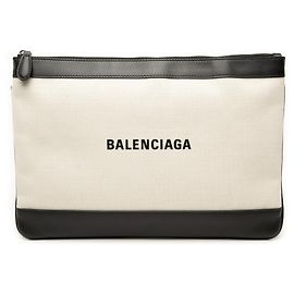 Clutch Balenciaga Brown Canvas Navy Clip M