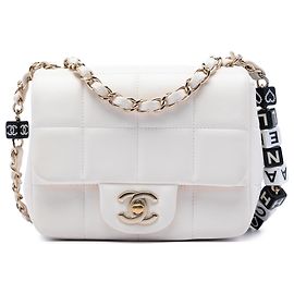 Chanel White Mini Quilted Lambskin Resin Crystal Square Monacoco Flap