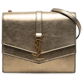 Saint Laurent Borsa a tracolla Monogram Sulpice in pelle metallizzata marrone misura Medium