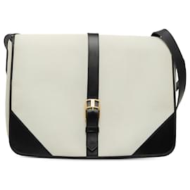 Bolso bandolera de lona con ribetes en cuero blanco Saint Laurent