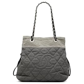 Chanel Gray CC Quilted Denim Bonbon Tote