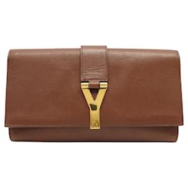SAC POCHETTE A MAIN YVES SAINT LAURENT CHYC 265701 CUIR GRAINE MARRON BAG - Yves Saint Laurent