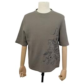 HERMES CAVALCADE JACQUARD T-SHIRT H257740 XL 56 BAUMWOLLE TAUPE PFERDE - Hermès
