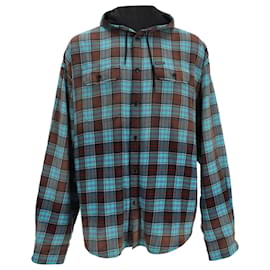 Balenciaga Kapuzenhemdjacke aus gebleichter Karo-Flanell in Multicolor-Baumwolle