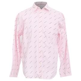 Camicia oversize Balenciaga con logo a righe e bottoni anteriori in cotone rosa
