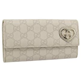 Cartera GUCCI GG Canvas Guccissima Lovely Heart de Cuero Marfil 251861 Auth 182242V