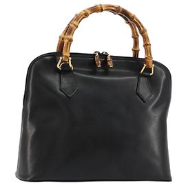 Borsa a Mano GUCCI Bamboo in Pelle Nera e Oro 000 2214 0289 Auth 180221