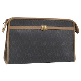 Clutch Christian Dior Honeycomb Canvas PVC Nero Oro Auth 182487