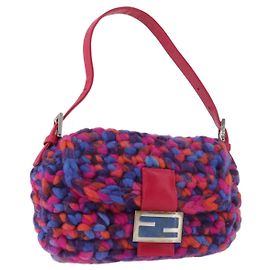 FENDI Mamma Baguette Schultertasche aus Wolle Mehrfarbig Auth yk20424SM