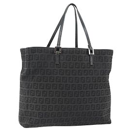 Borsa a mano FENDI Zucchino Canvas Nera Argento Auth ka4472
