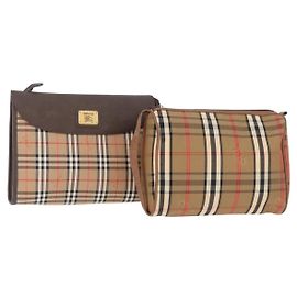 Clutch Burberrys Nova Check in tela Set Beige Auth 180194