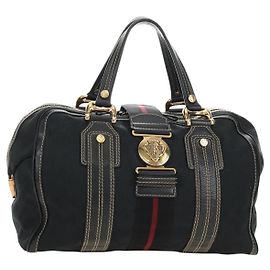 Borsa GUCCI GG Canvas Sherry Line Histeria Nera Oro 186232 Auth 181412V
