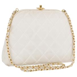 CHANEL Borsa a Spalla Matelasse con Catena in Pelle di Agnello Bianco Oro CC Auth 181776V