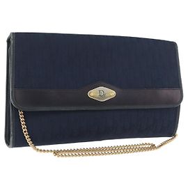 Christian Dior Trotter Canvas Chain Schultertasche Navy Gold Auth bs35406