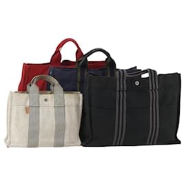 Hermès Borsa Fourre Tout HERMES Cotton 4 Set White Black Red Auth 176443